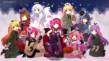 Angel Beats! - anime, angel, night, angel beats, long hair, stars, short hair, sad, halloween, friends, sky, hot, singer, lovely, cool, BFF, girls, witch, colorful, cute, sexy, old fashion