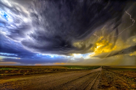 THE LIGHTNING - storm, road, clouds, lightning