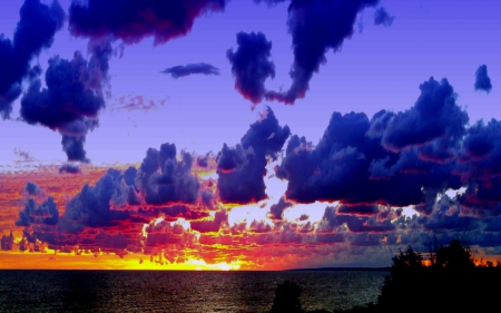 DRAMATIC SKY - nature, sky, lake, clouds, sunset