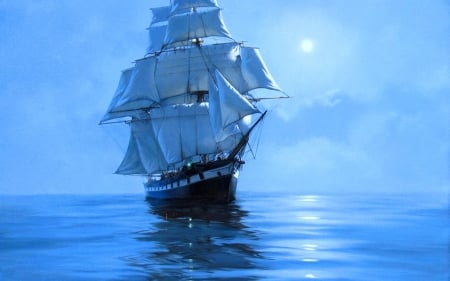 Sailing in blue - ship, sailing, sea, blue