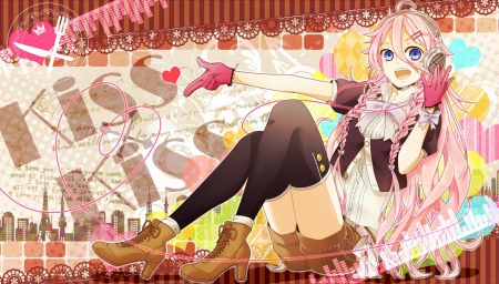 joyful IA - vocaloid, pretty girl, blue eyes, pink hair, cute girl, ia