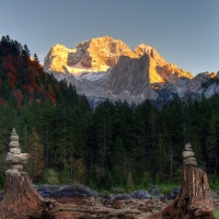 rock balancing in gorgeous landscape