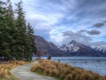 lovely walkway along a lake hdr