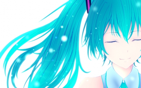 Lost In Thought - vocaloid, closed eyes, anime, ponytail, blue hair, hatsune miku, long hair