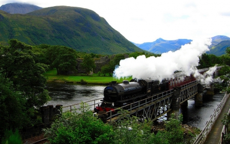 Locomotive - train, express, Locomotive, bridge