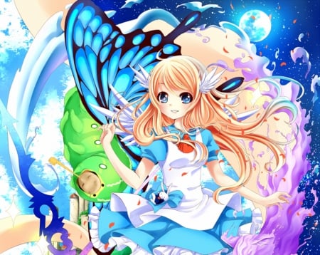 Alice - pretty, anime, kawaii, female, maiden, dress, long hair, alice in wonderland, nice, abstract, gown, anime girl, beautiful, hot, girl, beauty, lovely, sweet, lady, cute, alice, sexy, orange hair