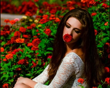 Beautiful like flowers - woman, face, flowers, model