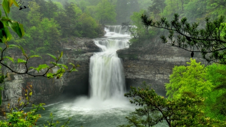 wonderful desoto falls in alabama - spray, haze, waterfall, pool, cliffs, forest