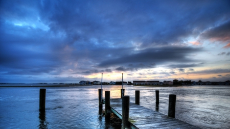 boat dock on a harbor hdr - clouds, town, hdr, harbor, dock