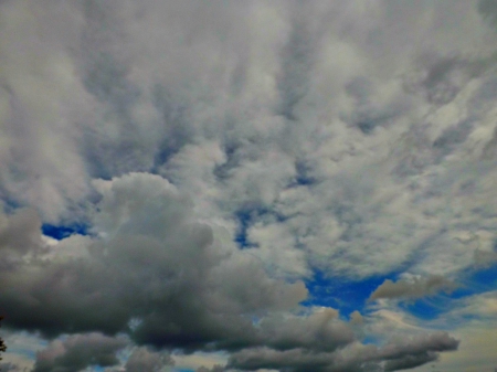 clouds over the bay - clouds, white, blue, sky