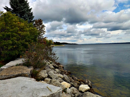 Autumn's coming - white, trees, blue, clouds