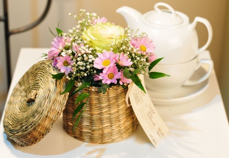 Lovely Morningâ™¥ - morning, bright, basket, flowers, lovely