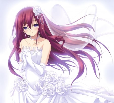 ♡ Bride ♡ - pretty, anime, elegant, female, maiden, dress, wed, gorgeous, hd, nice, veil, bride, gown, anime girl, beautiful, wedding, girl, beauty, lovely, sweet, white, lady