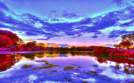 ALONG the AUTUMN LAKE - lake, trees, nature, hdr, autumn