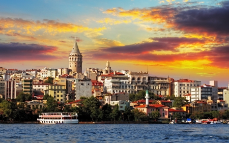 beautiful sky over istanbul - hill, clouds, city, sunset, waterfront