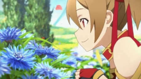 Silica - pretty, anime, kawaii, female, scenery, blossom, scene, short hair, sword art online, sao, nice, anim girl, silica, girl, scenic, lovely, brown hair, sweet, flower, cute, adorable, floral