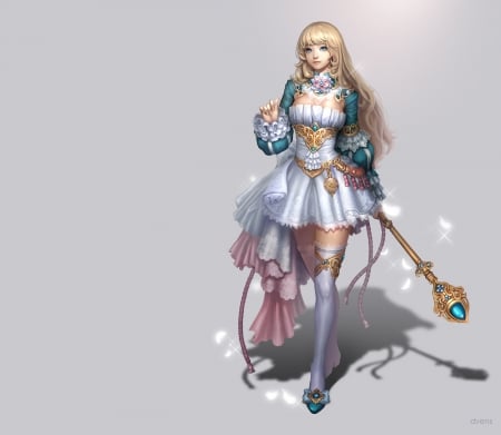 Warrior - pretty, anime, female, warrior, dress, blonde, blond hair, long hair, warrio, blond, plain, hd, nice, gown, anime girl, beautiful, hot, girl, simple, blonde hair, beauty, lovely, sweet, sexy