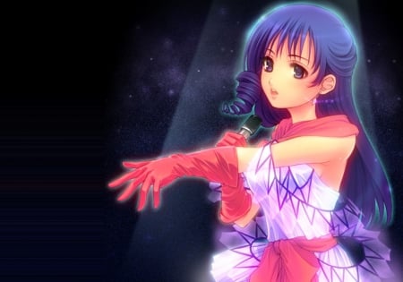 SuperStar - pretty, singing, anime, female, maiden, dress, light, long hair, superstar, sing, cutge, sparks, nice, idol, gown, anime girl, beautiful, hot, singer, girl, beauty, lovely, sweet, glow, lady, diva, sexy