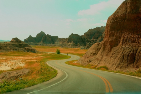 Colorful road - desert, badlands, beautiful, road, colors, photo, dakota, usa, highway, nature, round, mountains