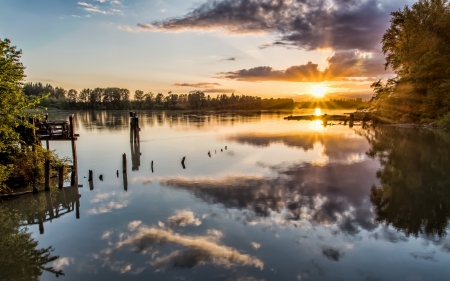 *** Beautiful sunset *** - sunset, water, nature, leak, sun