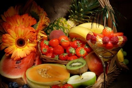 *** Fresh fruits *** - melons, fresh, strawberries, kiwi, fruits, food, flowers, berries