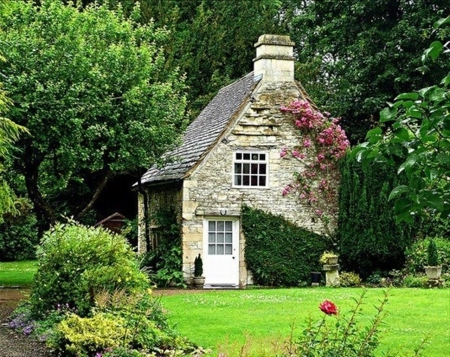 Sweet small cottage - cottage, home, forest, sweet, flowers, small