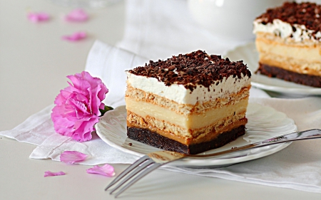 Delicious Cake - good, delice, cake, cream, pink, tooths, sweet, chocolate, dessert, food, flower