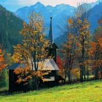 Mountain church in autumn