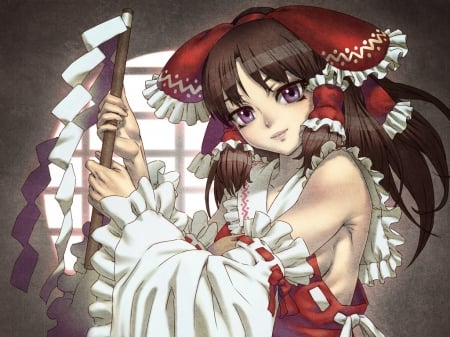 Hakurei Reimu - gown, cute, maiden, beautiful, hakurei reimu, hot, anime girl, girl, shrine maiden, lady, hakurei, touhou, pretty, reime, beauty, sweet, brown hair, anime, dress, long hair, nice, brown eyes, lovely, sexy, female, roibbon