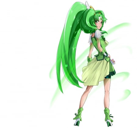 Cure March - pretty, anime, female, dress, green hair, long hair, plain, nice, gown, anime girl, hot, girl, simple, lovely, sweet, cure march, pretty cure, white, precure, green, magical girl, cute, sexy