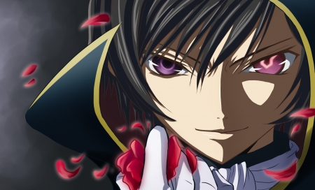 Lelouch Lamperouge - anime, zero, guy, lelouch, closeup, emotional, boy, male, short hair, geass, lelouch lamperouge, britannia, serious, petals, lamperouge, handsome, sinister, black hair, close up, code geass