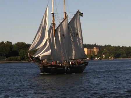 Sailboat - water, summer, blue sky, stockholm