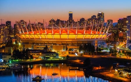 BC Place, Vancouver - canada, water, stadium, reflection