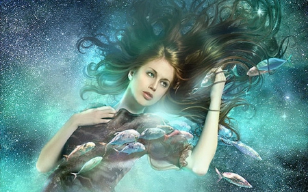 Mermaid - woman, girl, pat brennan, wallpaper, fantasy, art, beautiful, mermaid, blue, digital