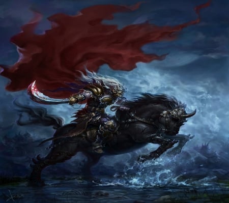 Dark Rider - leader, horse, skeletons, army, sword, cape