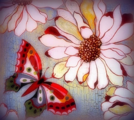 ✫Vintage Butterfly✫ - pretty, creative pre-made, drawings, flowers, butterfly designs, plants, creative premade, softness beauty, beautiful, paintings, digital art, lovely, nature, vintage, butterfly, love four seasons, animals