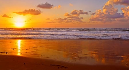 Sunset on Beach - nature, beach, sunset, clouds