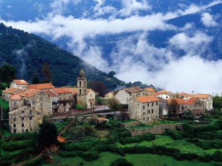 Village view - village, clouds, nature, view, hd