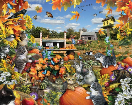 AUTUMN KITTIES - KITTIES, AUTUMN, JIGSAW, PUZZLE