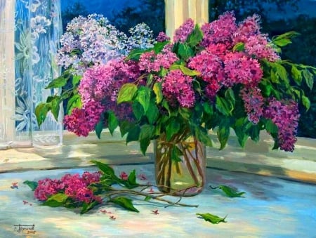 Still life - flowers, still life, painting, lilacs