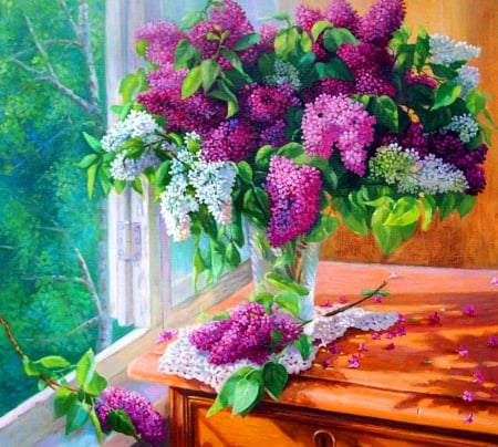 Still Life - flowers, still life, painting, lilacs