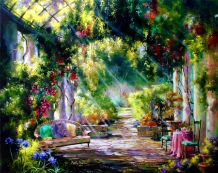 Sunlight Sonata - garden, painting, abstract, sunlight