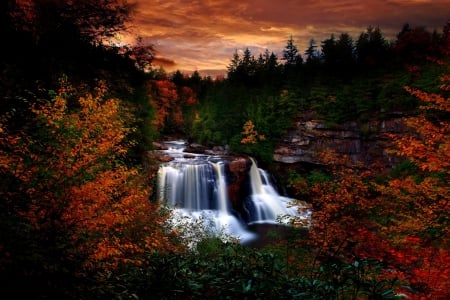 Blackwater State Park, West Virgina - autumn, sky, virgina, trees, state, water, park, waterfalls, blackwater, nature, forest, clouds, leaves, colors, west