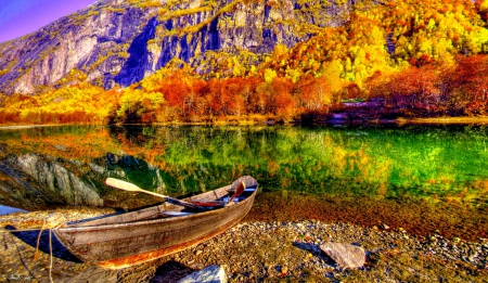 RESTING BOAT - lake, autumn, mountains, hdr, boat