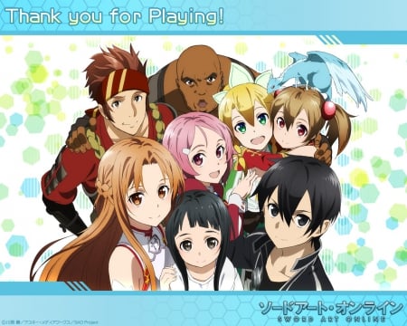 sword art online - asuna, lyfa, sword art online, kirito, all friends