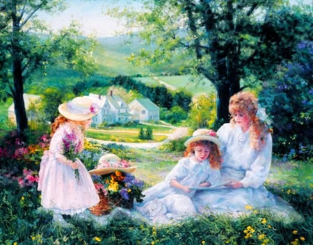 Painting - families, picnic, painting, mother