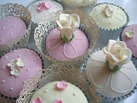 Cup Cakesâ™¥ - sweets, wedding, roses, bridals, delicate, delicious, pastries, pink, cupcakes, flowers