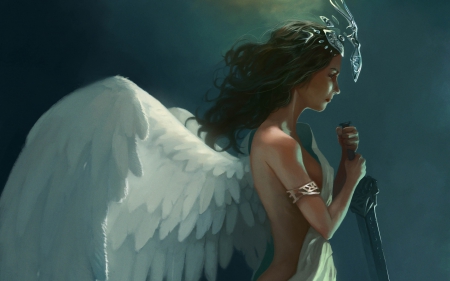 Angel - women, angel, warrior, magic, wings, sword, fantasy