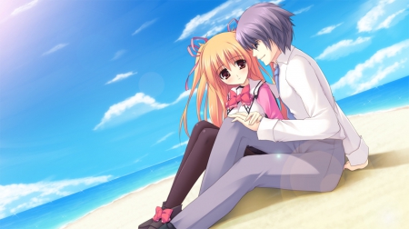 ♡ Couple ♡ - pretty, anime, female, romantic, guy, romance, long hair, boy, male, short hair, nice, sky, anime girl, beautiful, girl, beauty, lovely, love, sweet, cloud, lover, couple