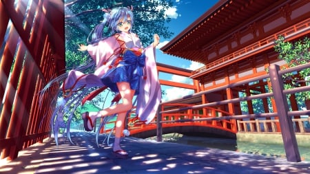 Shrine - nice, female, hot, anime girl, home, pretty, anime, kimono, house, cute, scene, sexy, building, scenic, adorable, girl, lovely, kawaii, shrine, scenery, yukata, sweet